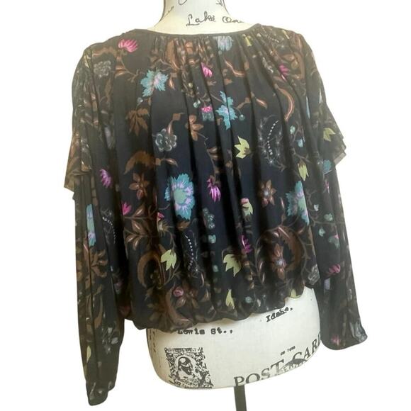 FREE PEOPLE BLOUSON WILDFLOWER HONEY SZ XS RUCHING RUFFLING SLEEVES AESTHETIC - Picture 16 of 16